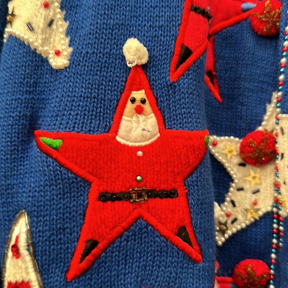 Unique Christmas button up sweater blue/red/white. Size Medium. Patriotic 🇺🇸 - Picture 2 of 7